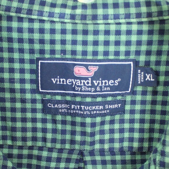 Vineyard Vines Classic Fit Tucker Shirt Size XL Green Blue Check Long Sleeve - Picture 3 of 5